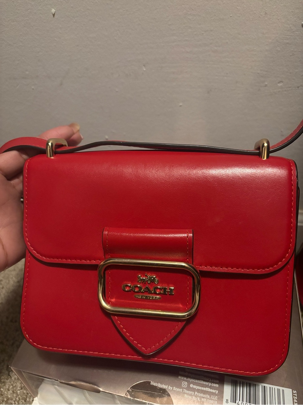Coach Red Leather Crossbody with Gold Buckle